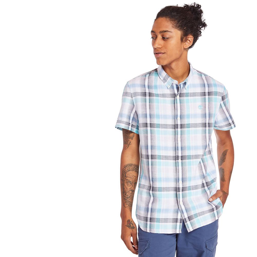 Camisa Timberland Hombre Mill River Slim Fit Madras Azules - Chile UFM-760138
